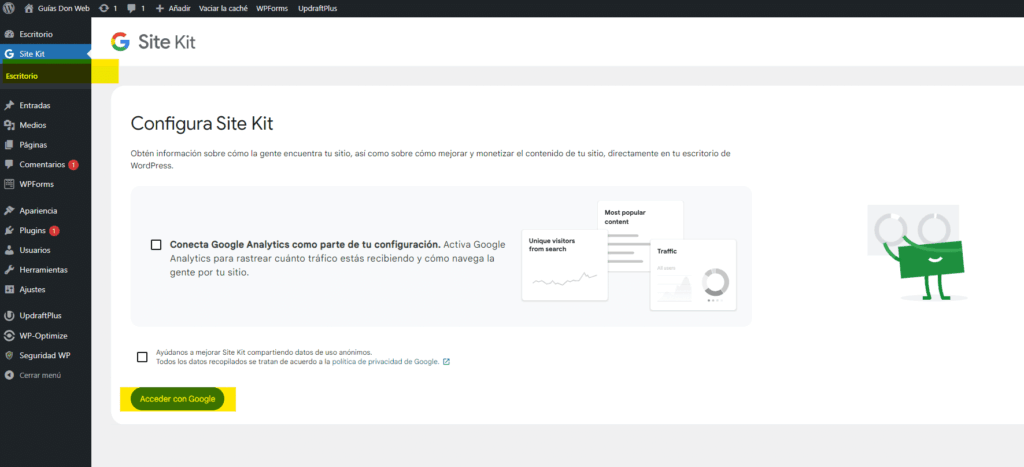 Configurar Google site kit para WordPress-3