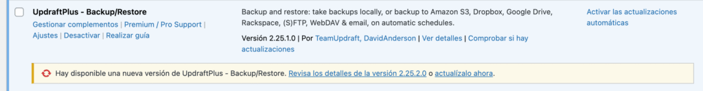 Desactivar actualizaciones para ciertos plugins
