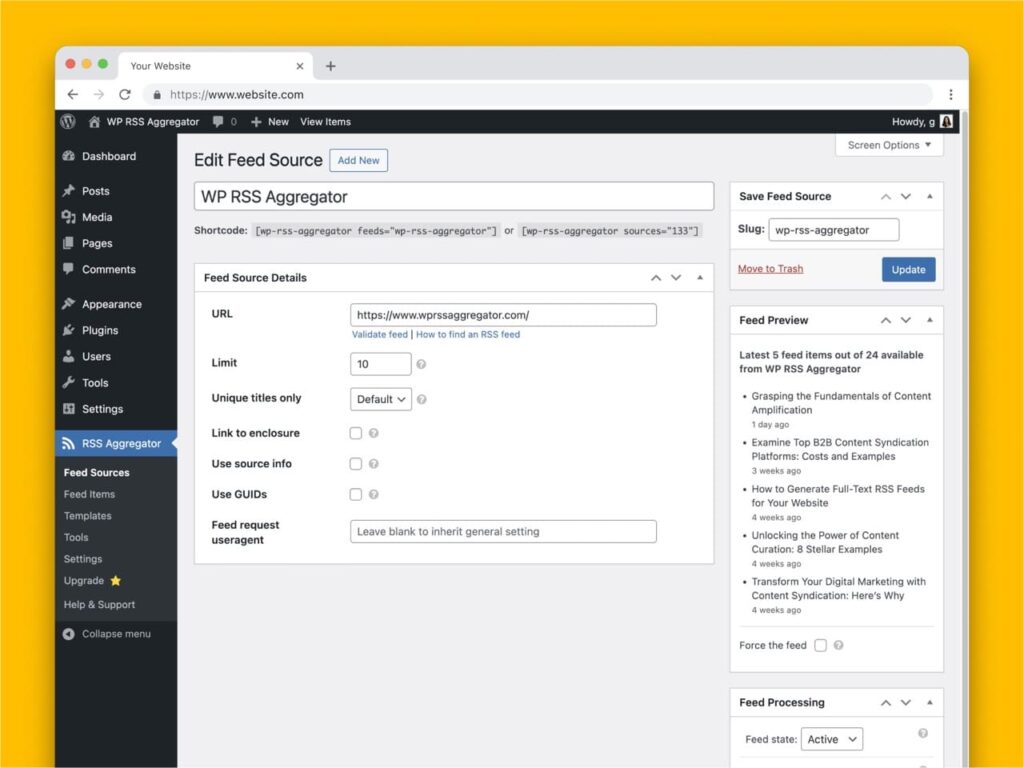Obtener feeds en WordPress usando el plugin WP RSS Aggregator 5 Feeds en WordPress con WP RSS Aggregator-4