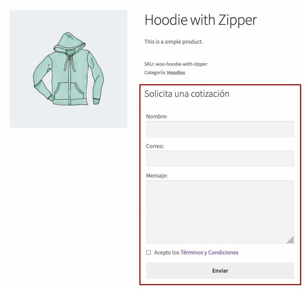 formulario de cotización en WooCommerce