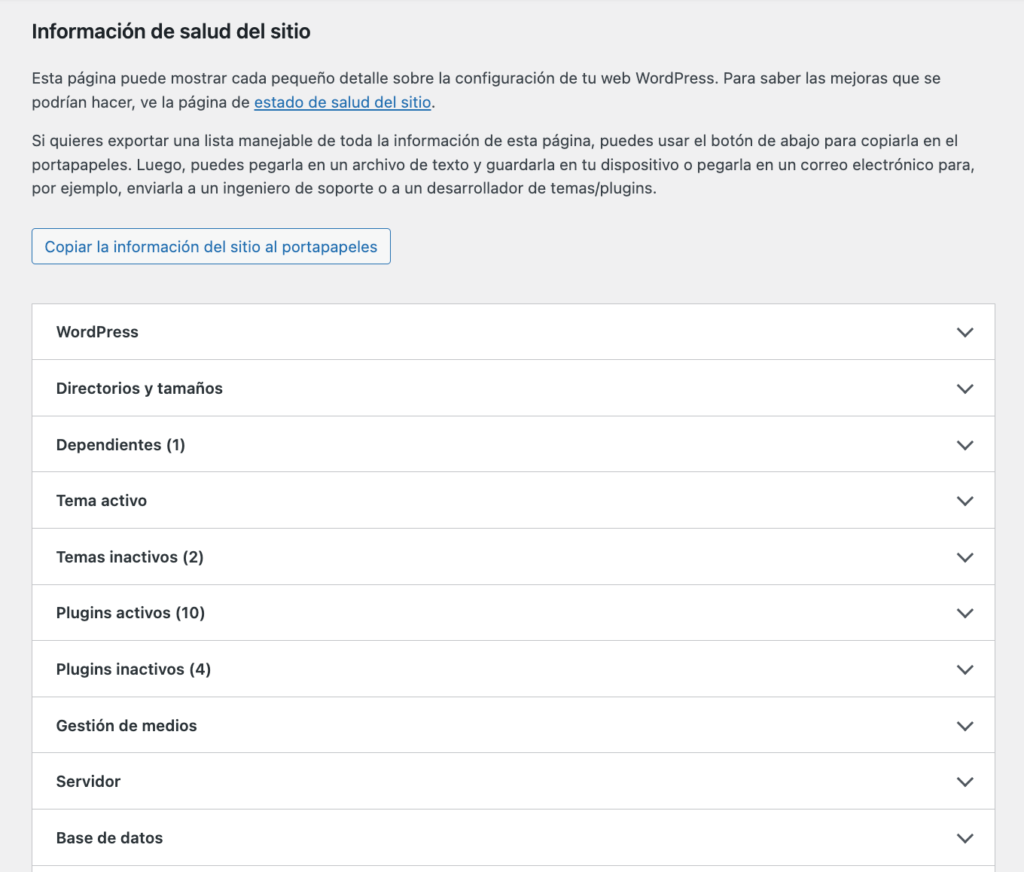Herramienta de salud de tu sitio WordPress-5