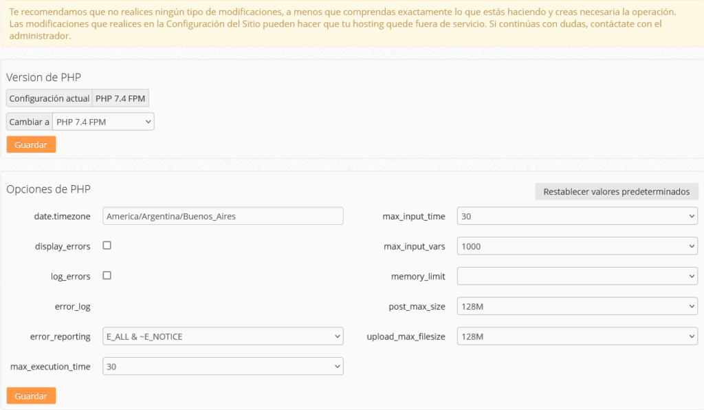 configurar php - ferozo