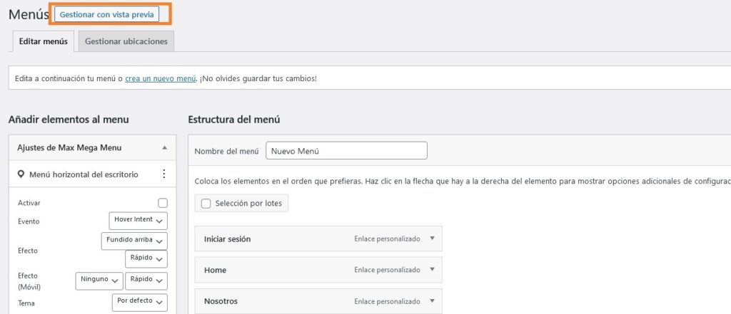 gestionar con vista previa