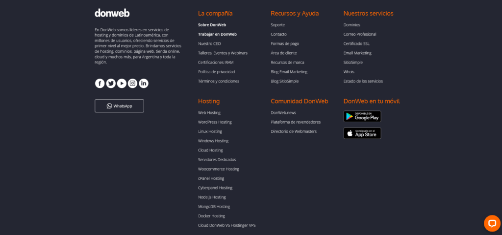 pie de pagina donweb