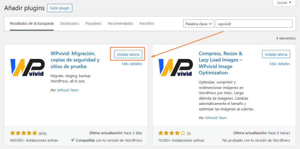 Migrar una página de WordPress con WPvivid - 2