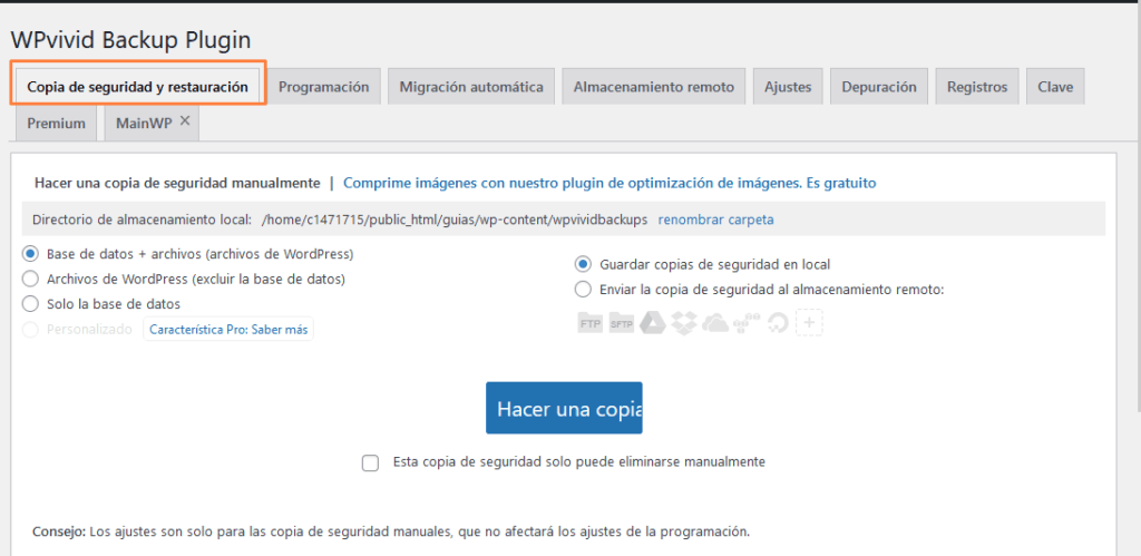Realizar copias de seguridad en WordPress con WPvivid - 3