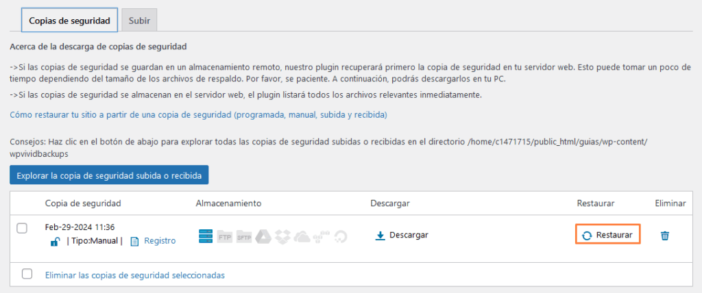 Migrar una página de WordPress con WPvivid - 8