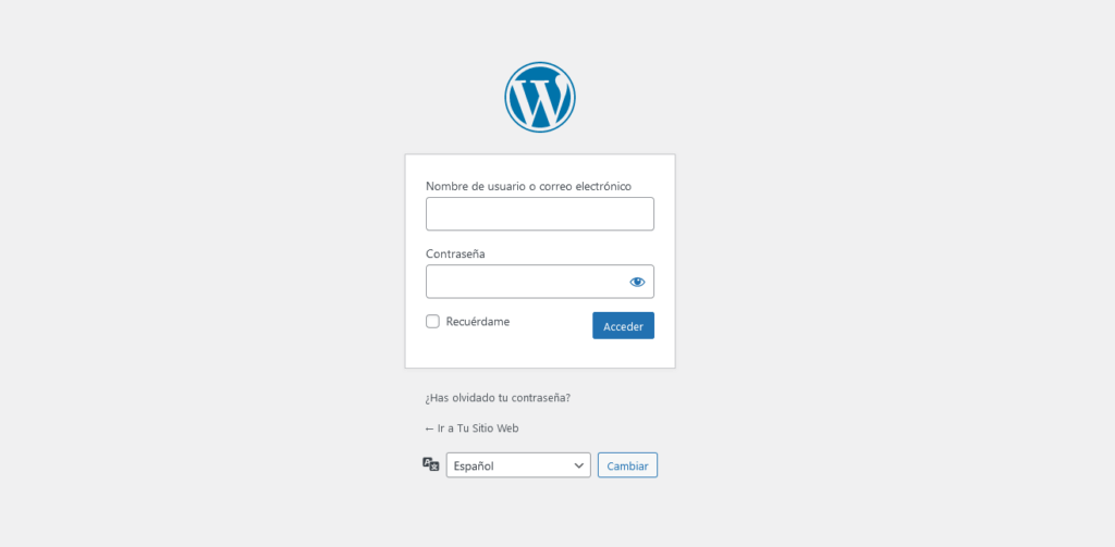 pagina administrador de wordpress