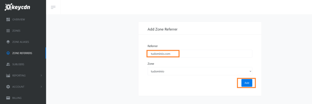 keycdn hotlink add zone x
