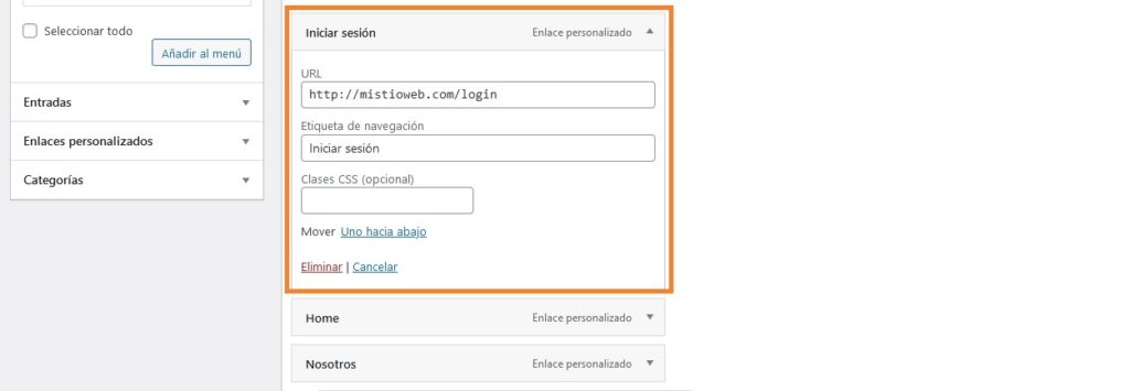 añadir elementos al menu