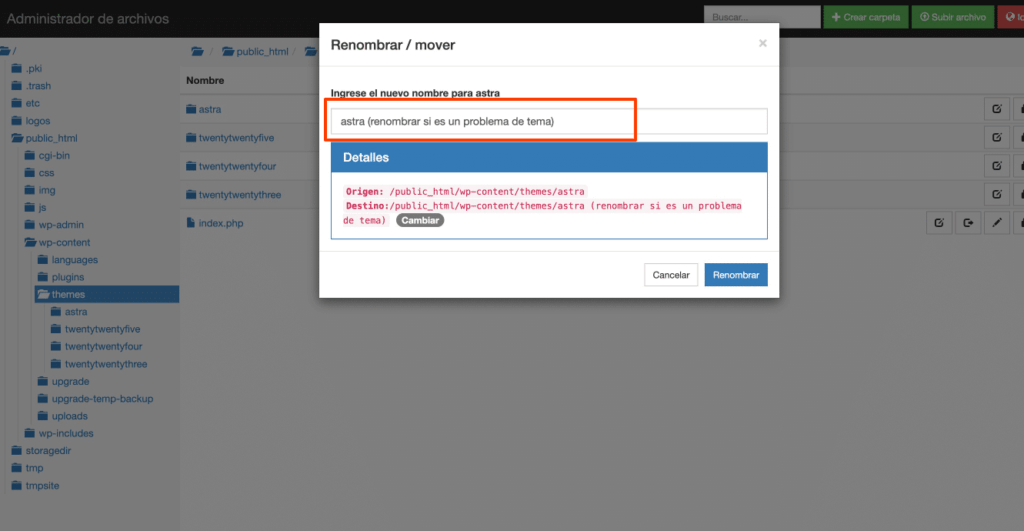 modo recuperacion en WordPress-6