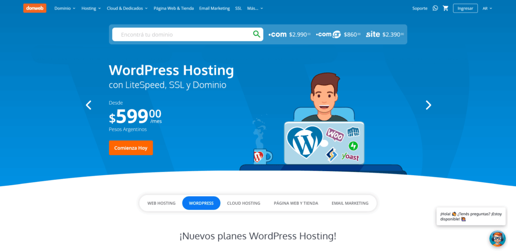 pagina inicio wordpress donweb