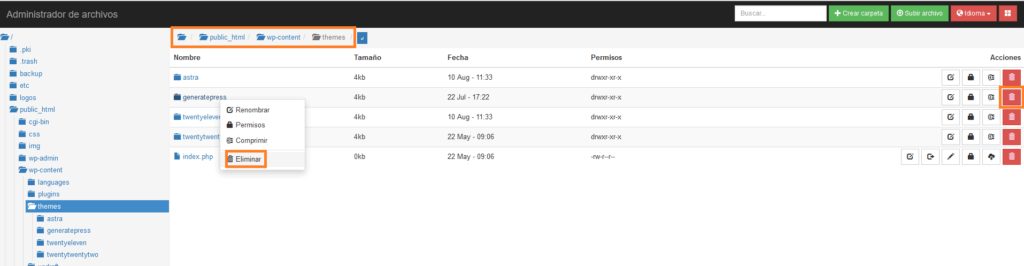 eliminar desde ferozo