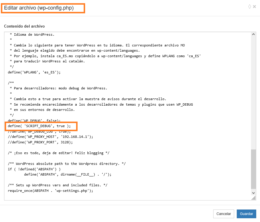 Guía completa sobre el modo Debug de WordPress 7 editar wp_script