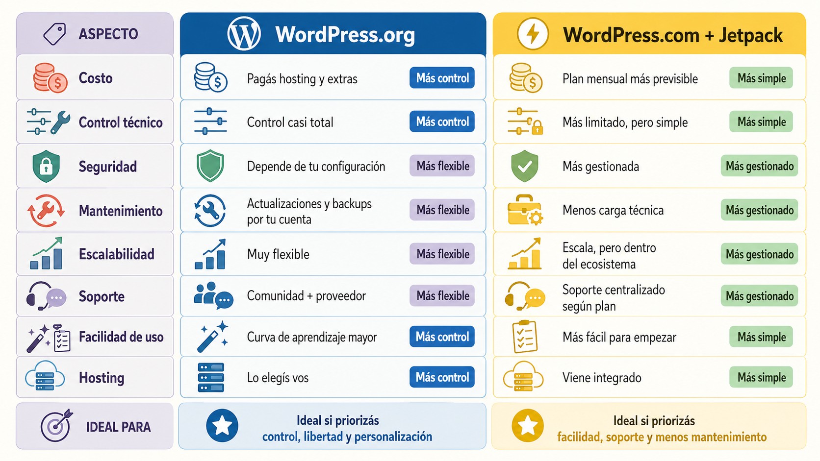 Wordpress vs Automattic: comparativa completa 2 wordpress vs automattic tabla comparativa