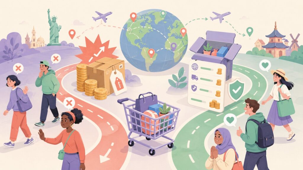 International customers abandon checkout because of high shipping costs, best solution? - ilustracion