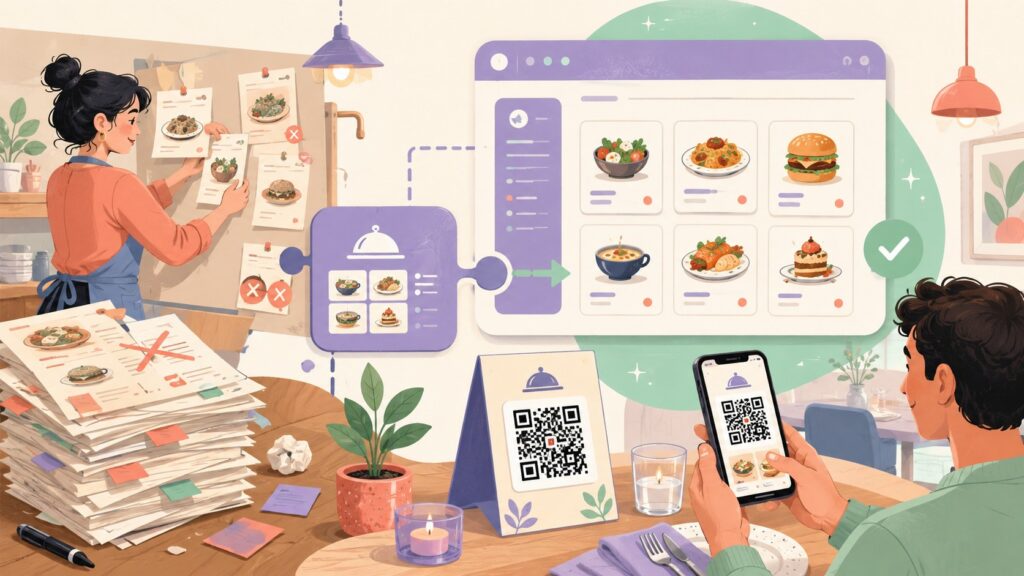 [PROMOTION] We built a restaurant menu plugin for WordPress with a QR menu after spending too many hours updating menus by hand - ilustracion