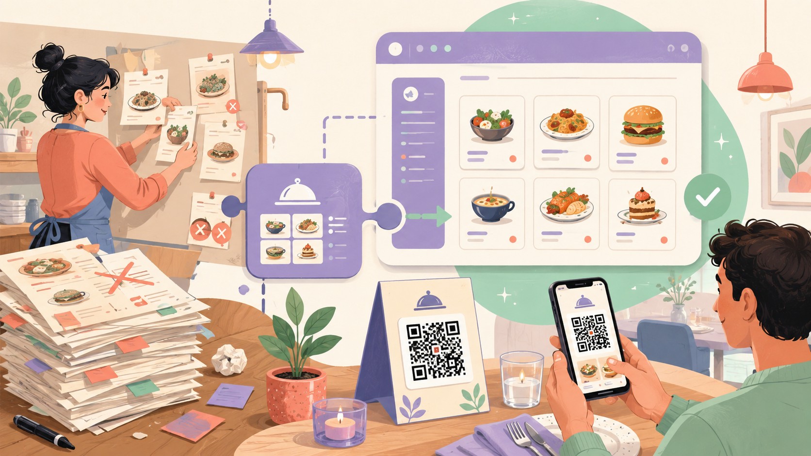 [PROMOTION] We built a restaurant menu plugin for WordPress with a QR menu after spending too many hours updating menus by hand - ilustracion