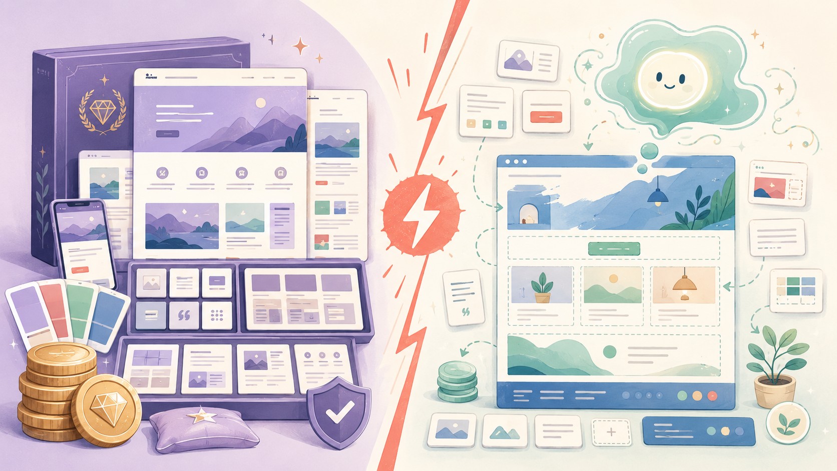 Paid Theme vs Claude Created - ilustracion