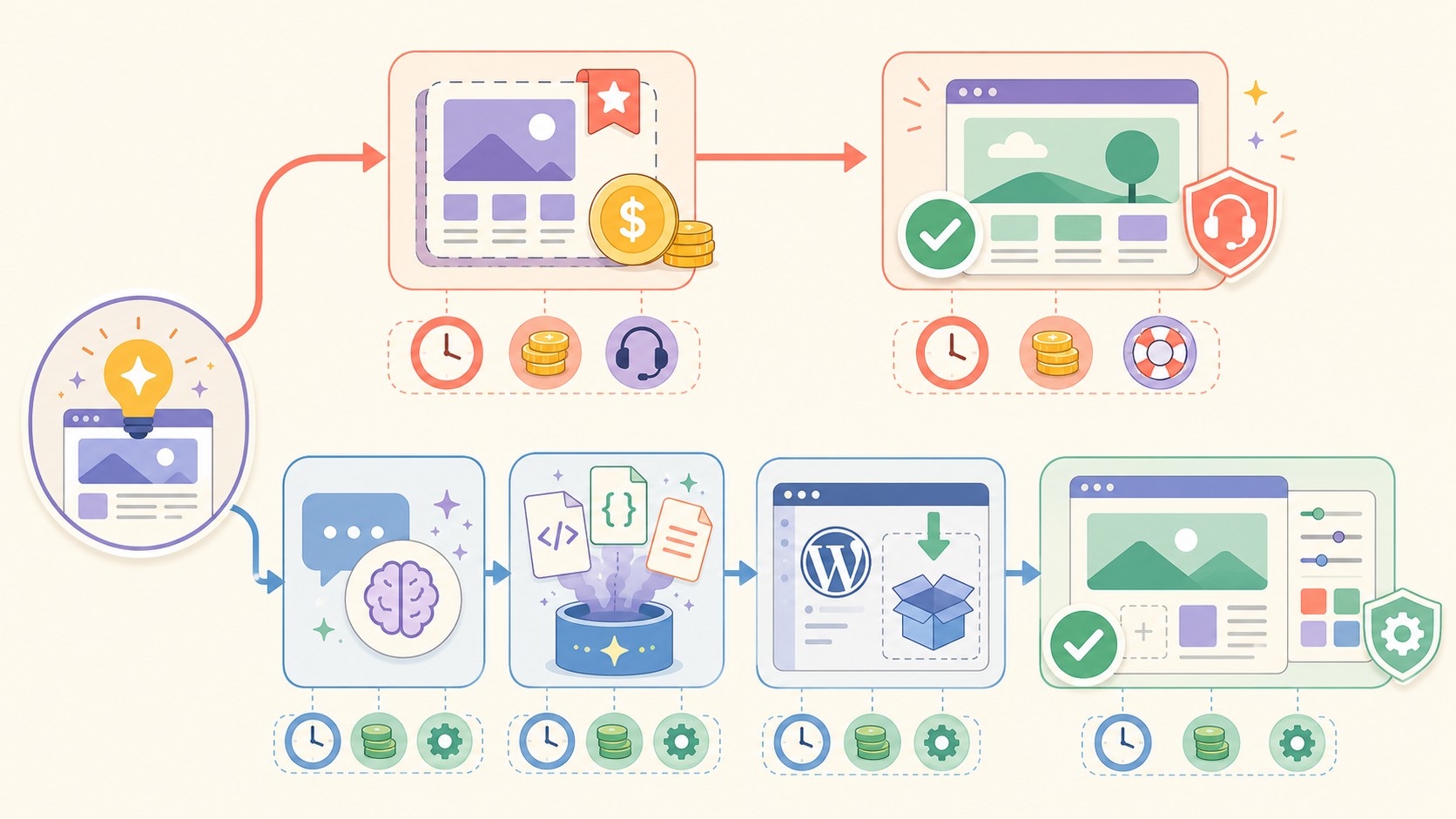 temas wordpress pagos vs claude created diagrama explicativo