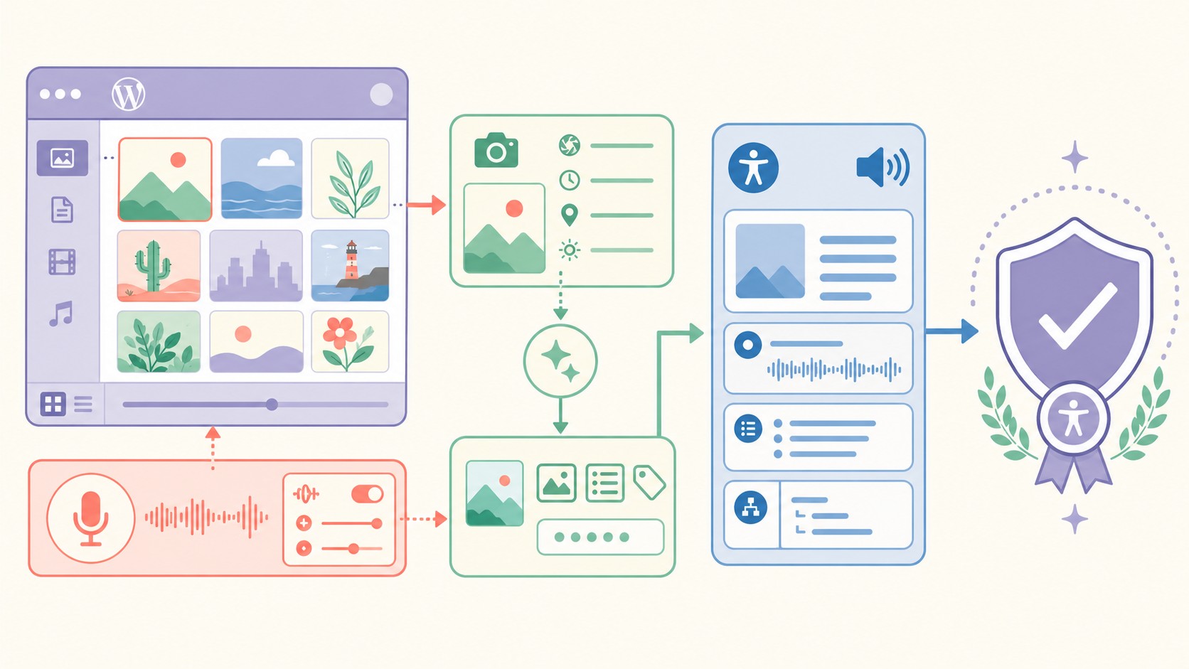 WordPress 7.0 Armstrong: IA nativa y dashboard nuevo 1 accesibilidad en wordpress 7.0 diagrama explicativo