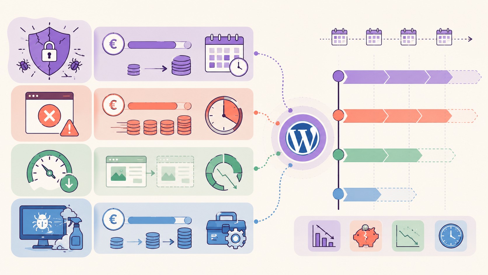 Los errores de WordPress que más caro salen en 2026 1 errores costosos wordpress diagrama explicativo