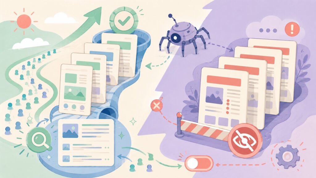 WordPress Pages rank and get traffic, but Posts with similar structure never get indexed (Discovered - currently not indexed) - ilustracion