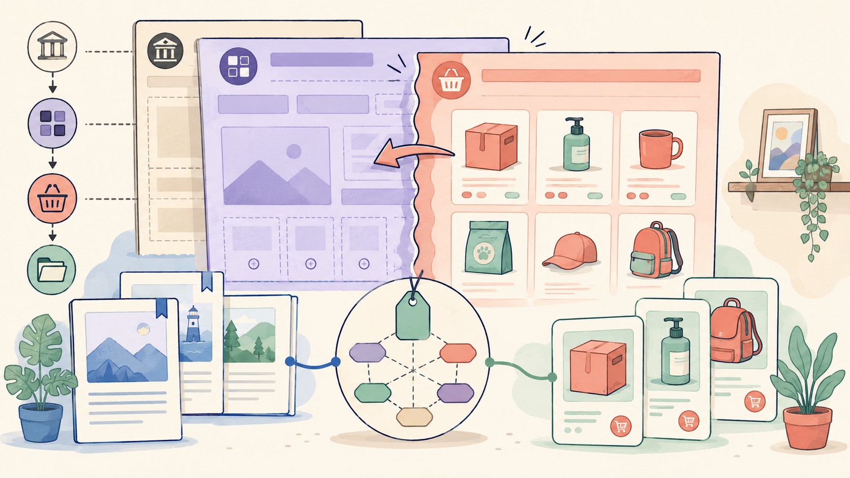 Custom taxonomy shared between products and posts: WooCommerce overrides Elementor Archive template - ilustracion