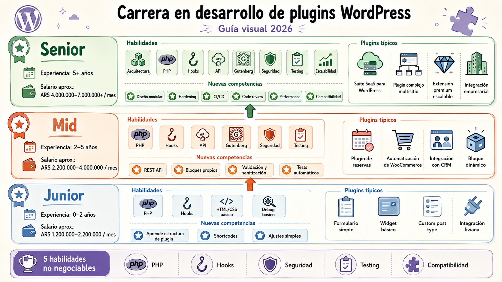 Carrera en desarrollo de plugins WordPress: guía 2026 1 carrera desarrollo plugins wordpress diagrama explicativo