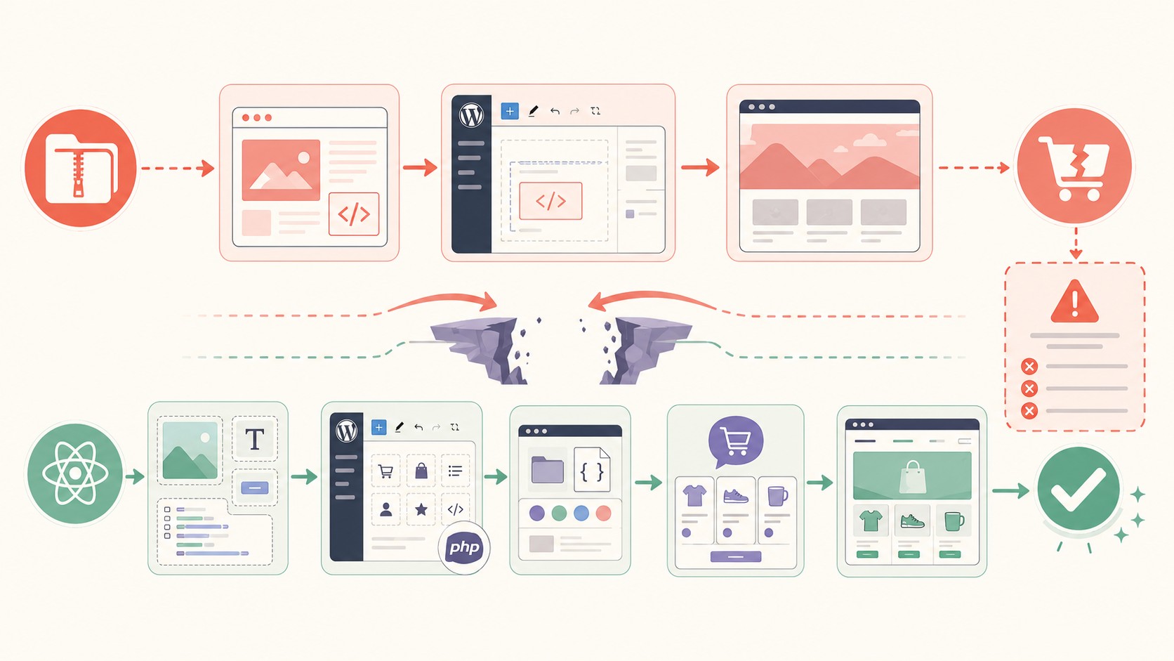 Convertir Lovable a WordPress: qué funciona y qué no en 2026 1 convertir lovable a wordpress diagrama explicativo