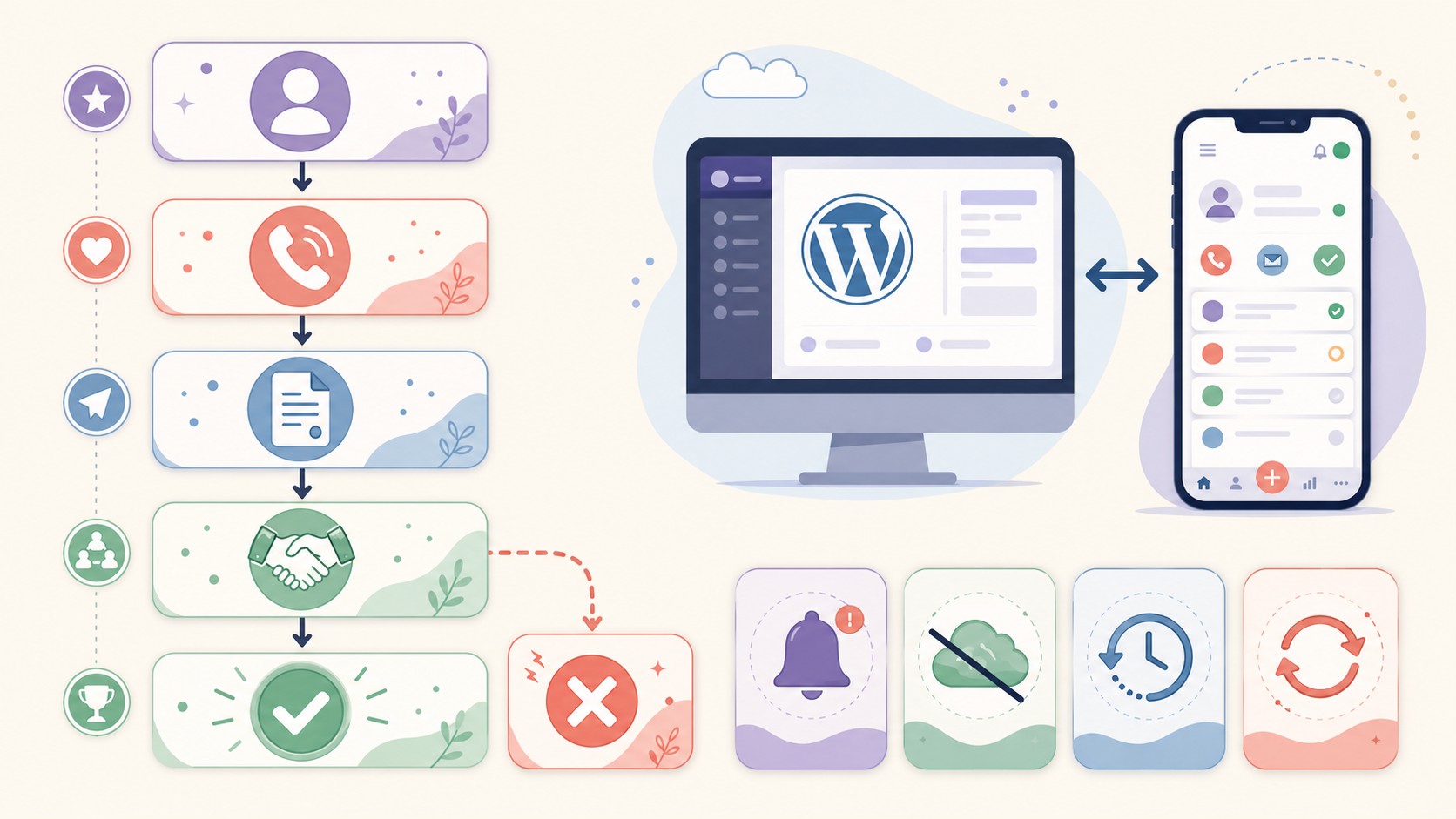 CRM en WordPress freemium con app móvil: qué conviene 1 crm en wordpress diagrama explicativo