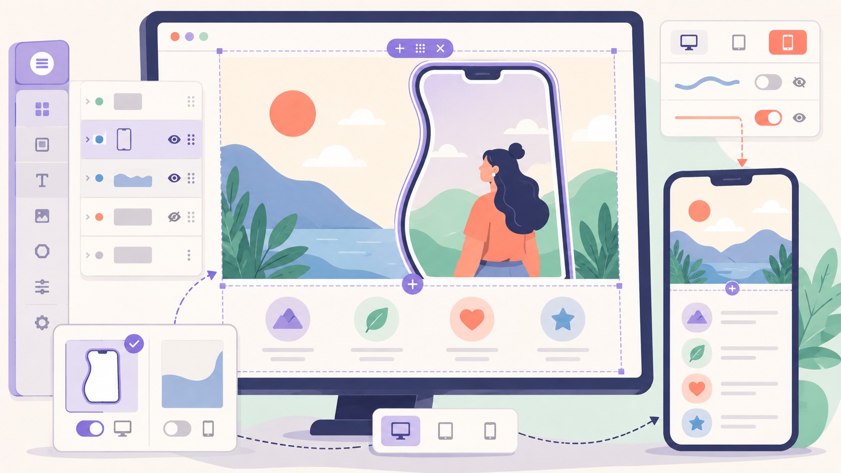 How to accomplish “mobile phone” shape only for desktop version of webpage within Elementor? - ilustracion