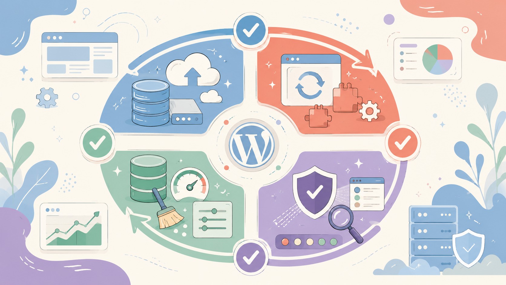 Mantenimiento WordPress: guía y checklist mensual 2026 1 mantenimiento wordpress diagrama explicativo
