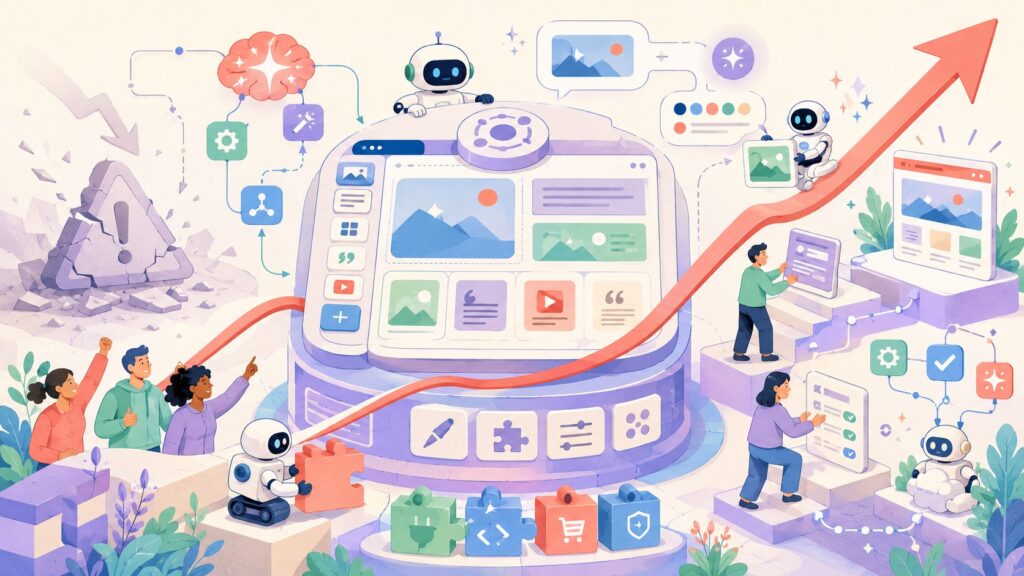 Everyone said AI would kill WordPress. The trend line went up instead - ilustracion