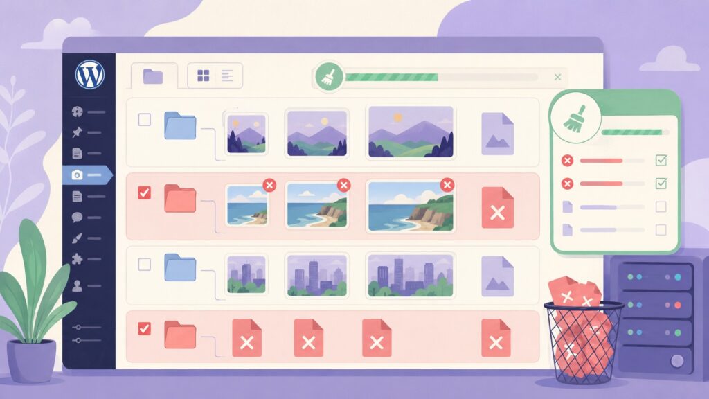 Media Cleaner: Limpiá los archivos que no usás en WordPress — ilustración