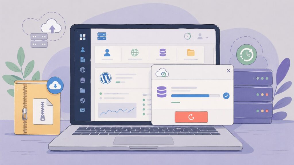 Restaurar backup WordPress: guía 2026 en 3 métodos — ilustración
