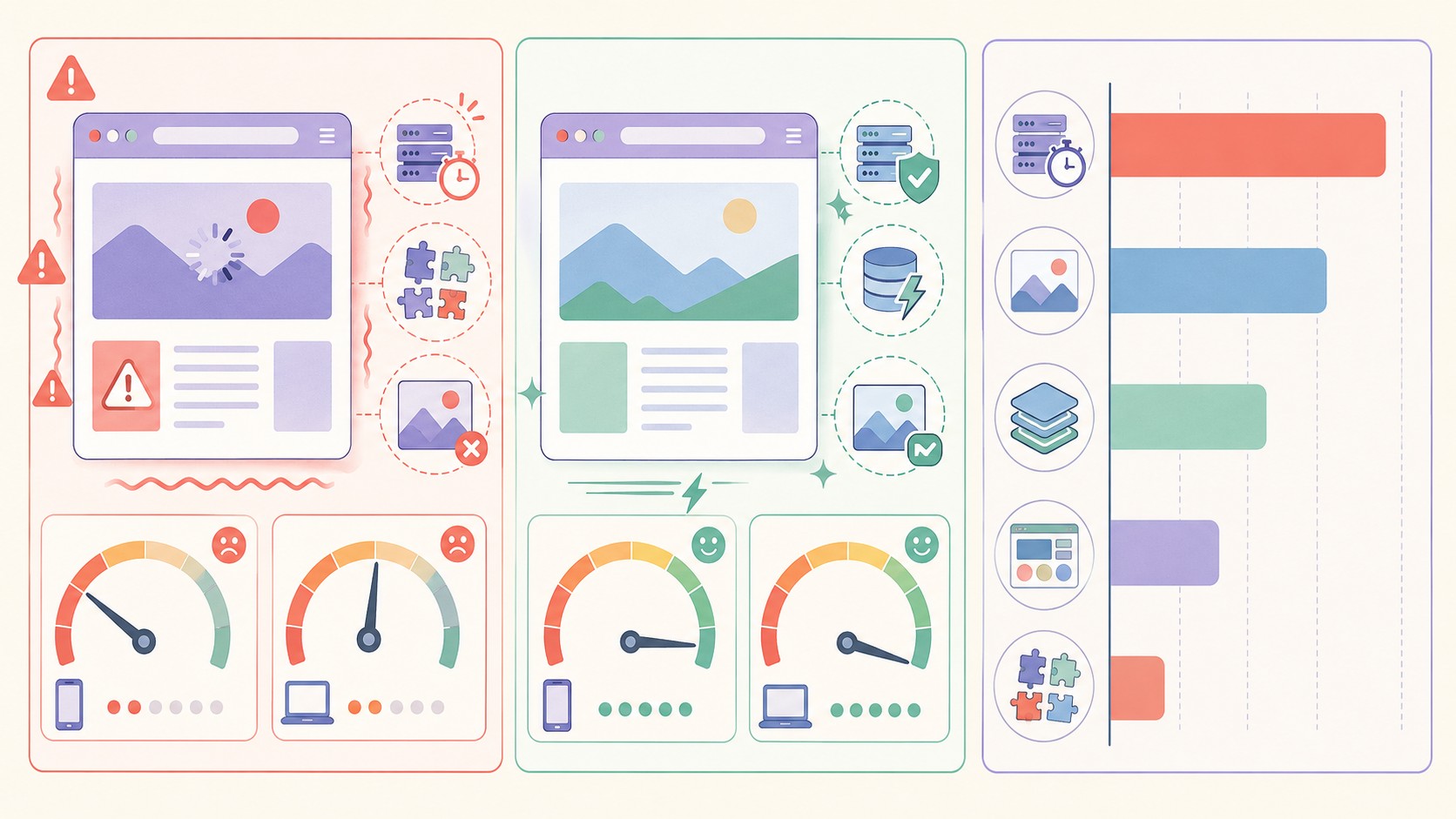 Velocidad WordPress PageSpeed: qué puntaje buscar en 2026 1 velocidad wordpress pagespeed diagrama explicativo