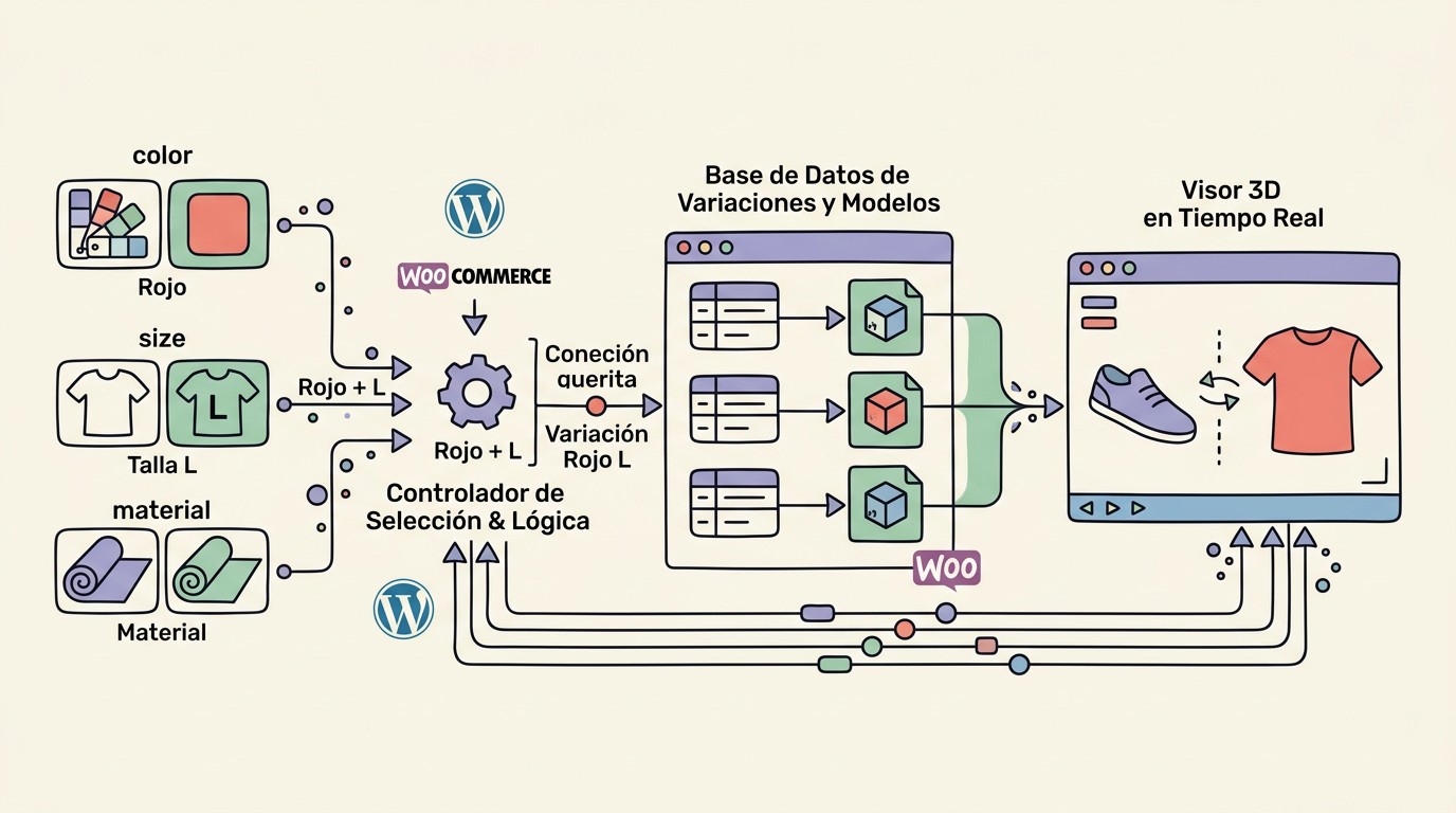 Visor 3D gratis para WooCommerce: cómo funciona en 2026 1 visor 3d woocommerce gratis diagrama explicativo