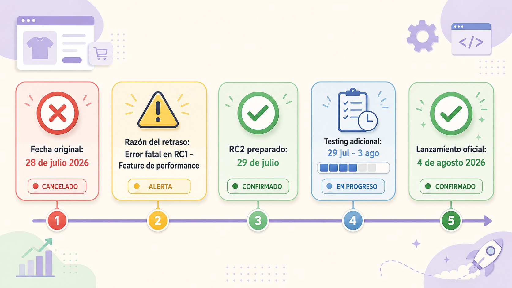 WooCommerce 11.0 retrasado: sale el 4 de agosto de 2026 1 woocommerce 11.0 retrasado diagrama explicativo