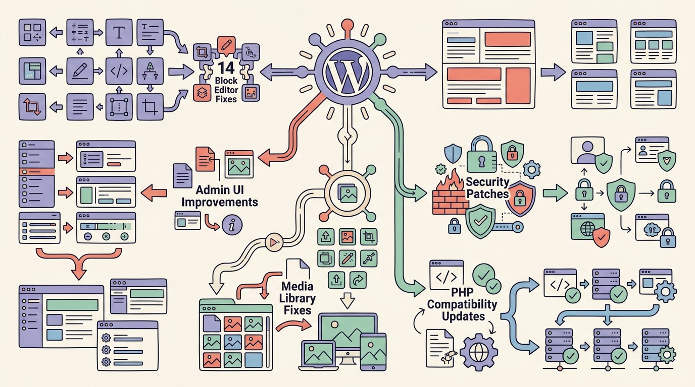 wordpress 7.0.1 corrige errores diagrama explicativo