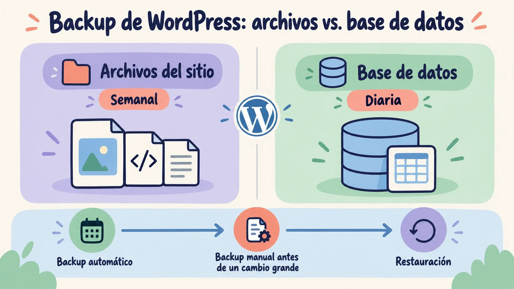 Cómo programar backups automáticos en WordPress 1 programar backups de wordpress diagrama explicativo