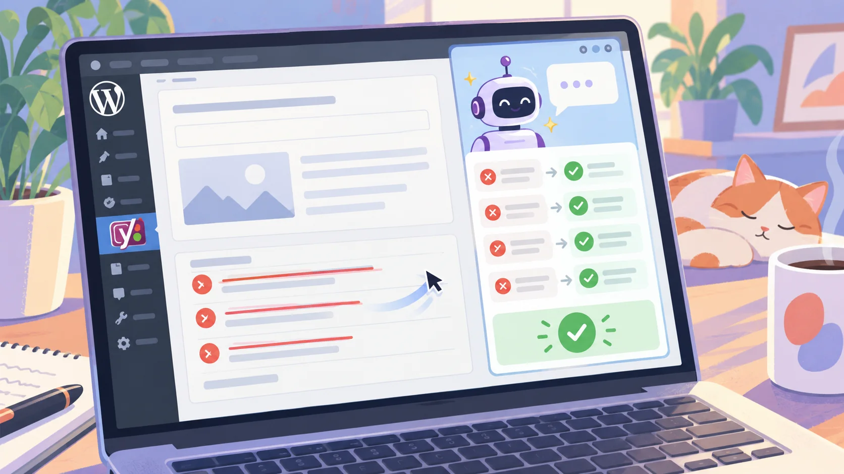 Yoast SEO inteligencia artificial ya corrige tu SEO — ilustración