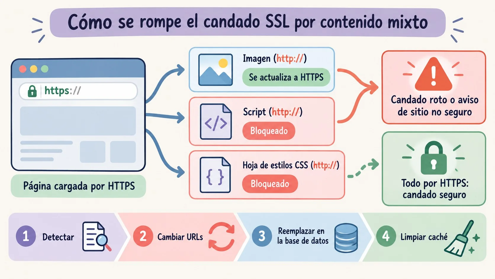 contenido mixto wordpress diagrama explicativo